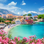 Assos village in Kefalonia, capturing the beautiful island setting experienced by Americans living in Greece.