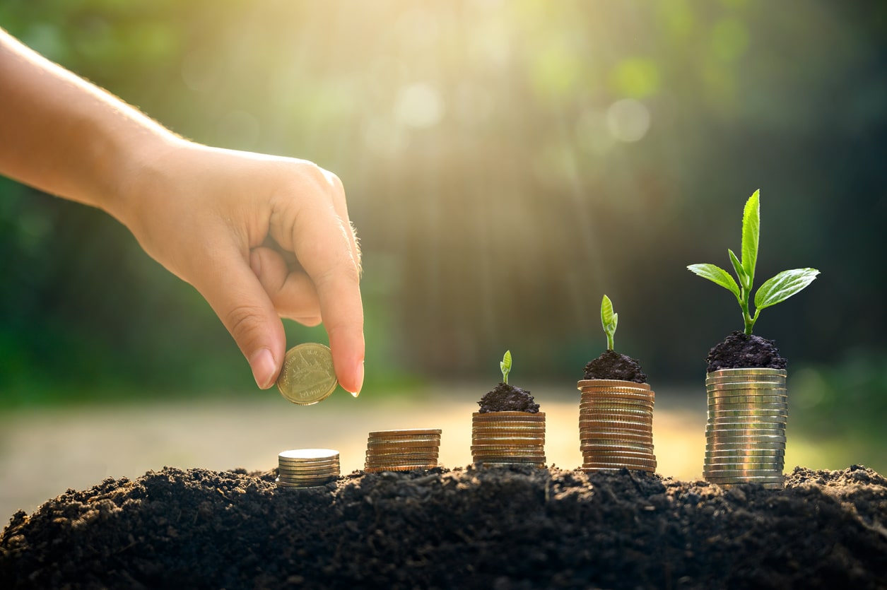 Coins growing upward, illustrating business profits reported on form 8992.