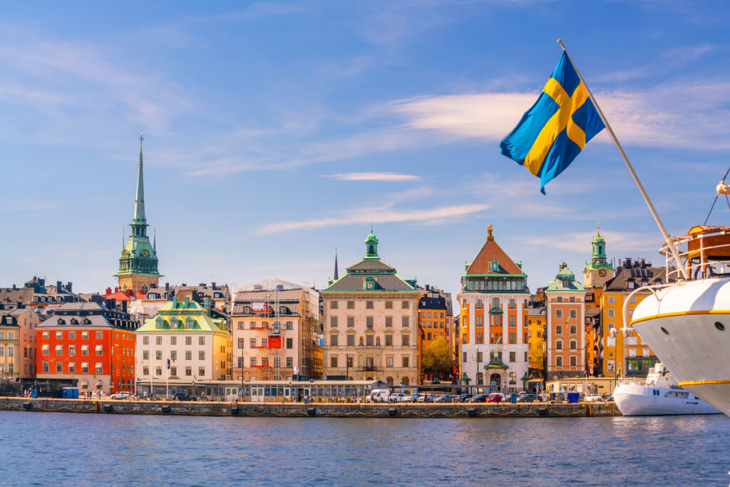 Sunset over Stockholm’s old town, showing the scenic city life of Americans living in Sweden.