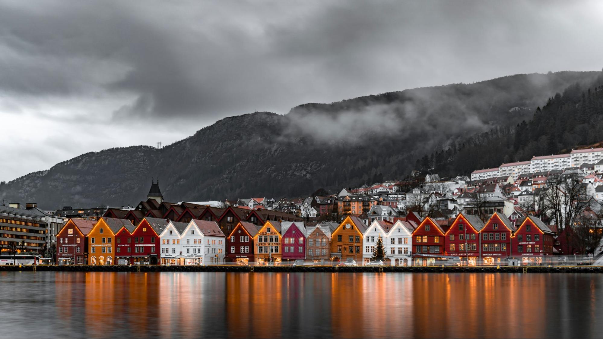 Houses in Norway on fjord