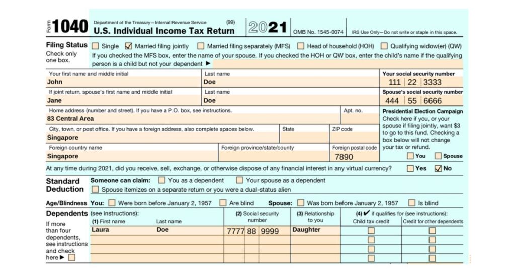 Bright!Tax, How to complete Form 1040 with Foreign Earned Income, Personal Information