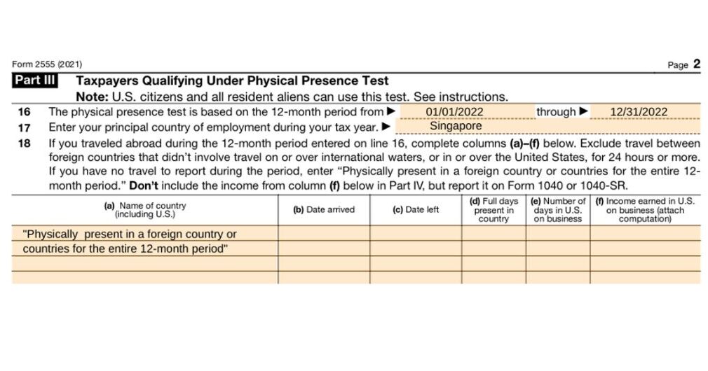 How To Complete Form 1040 With Foreign Earned Income 7801