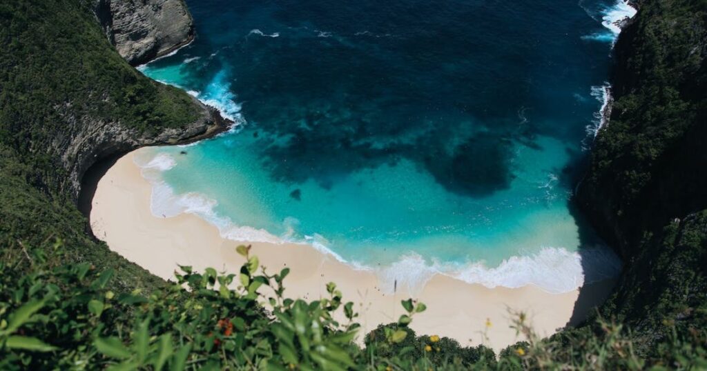 Beach in Bali, as seen from an overhead drone shot