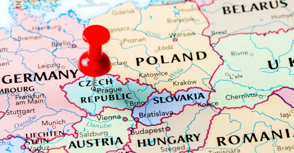 Czech Republic identified on a map, showcasing its great location for digital nomads