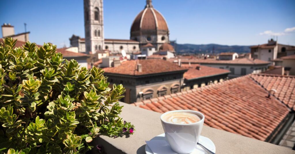 Espresso on a balcony in Florence, Italy.