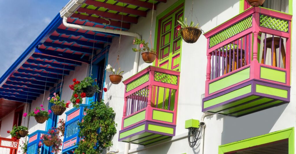 Colorful balconies in Salento, Colombia.