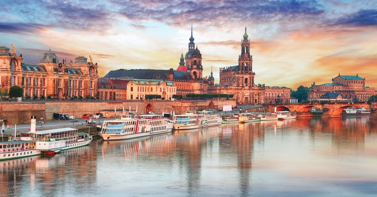 Sunset over the port in Dresden, a German city home to many American expats.