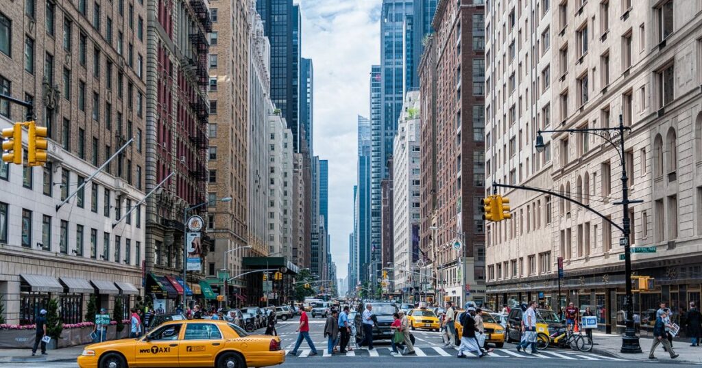 New York City, downtown. New York is one of the most well-known sticky states, making it challenging for US citizens to change their tax residency. 