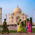 Visitors at the Taj Mahal in Agra, reflecting one of the most iconic cultural landmarks for Americans living in India.