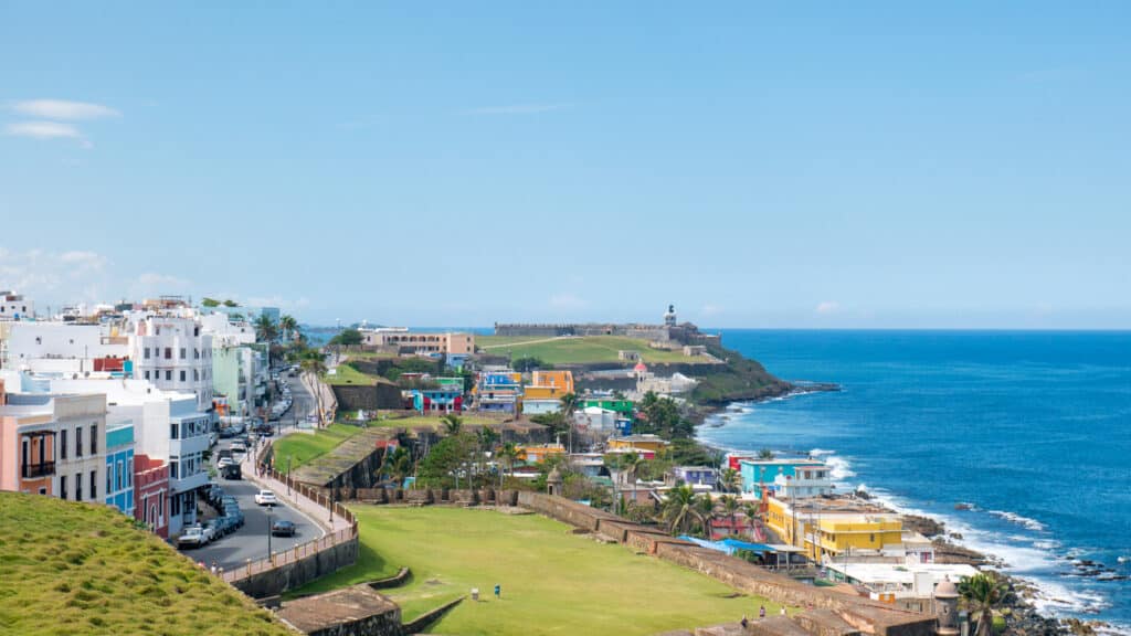 Colorful panorama of La Perla in Old San Juan, capturing the vibrant coastal neighborhoods familiar to Americans living in Puerto Rico.